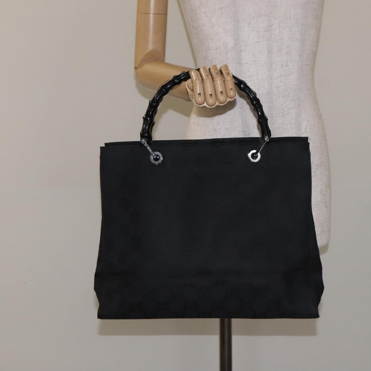 Gucci Vintage Bamboo Handle Tote GG Nylon, BLACK, NYLON, Tote bag