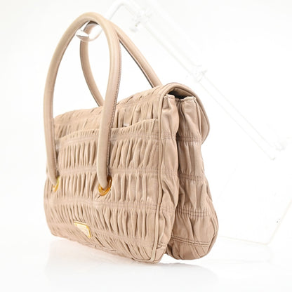 Prada Turnlock Shoulder Bag Nappa Gaufre, Beige, Leather, Shoulder Bag