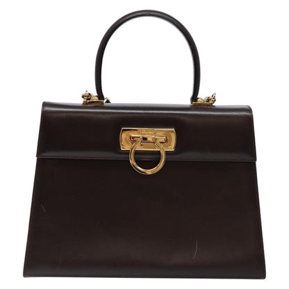 Salvatore Ferragamo Convertible Top Handle Bag Leather, BROWN, LEATHER, Handbag