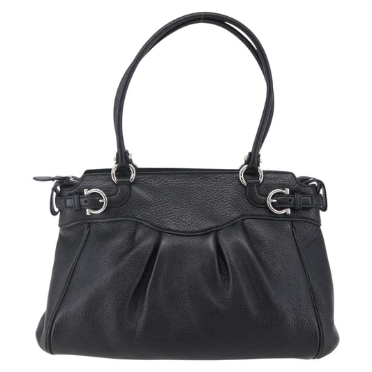 Salvatore Ferragamo Gancini Tote Leather, BLACK, LEATHER, Tote bag