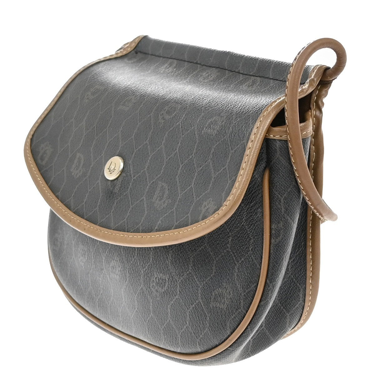 Christian Dior Vintage Honeycomb Shoulder Bag Canvas and Leather, BROWN, PVC, Shoulder bag