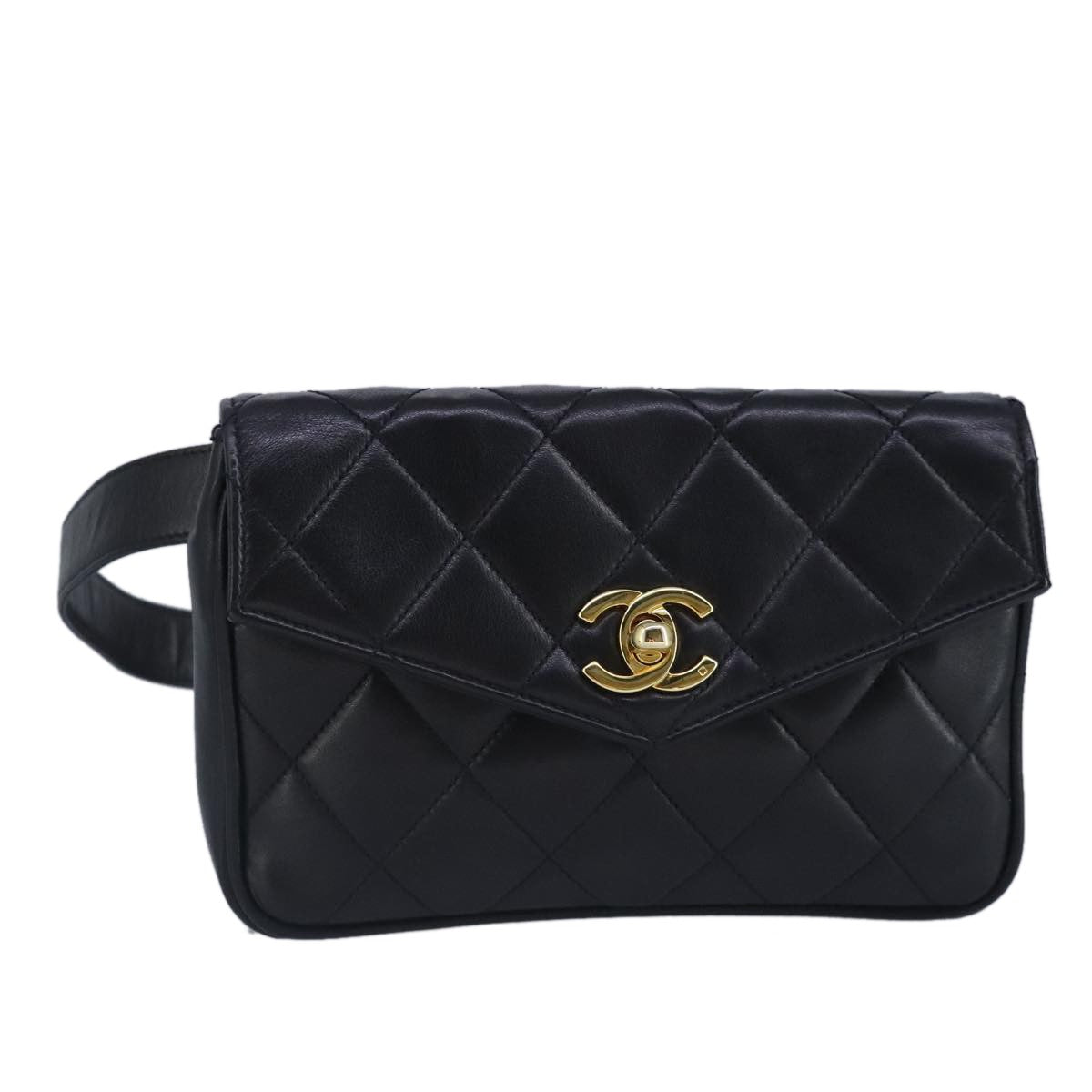 Chanel Vintage CC Flap Waist Bag Quilted Leather, BLACK, LEATHER, Clutche & pouche
