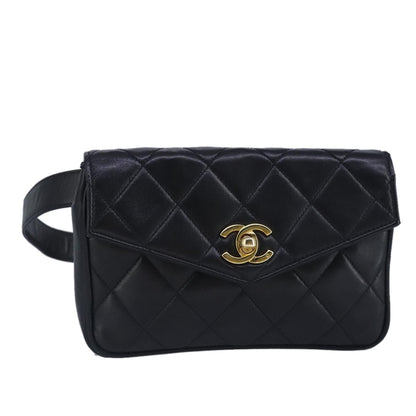 Chanel Vintage CC Flap Waist Bag Quilted Leather, BLACK, LEATHER, Clutche & pouche