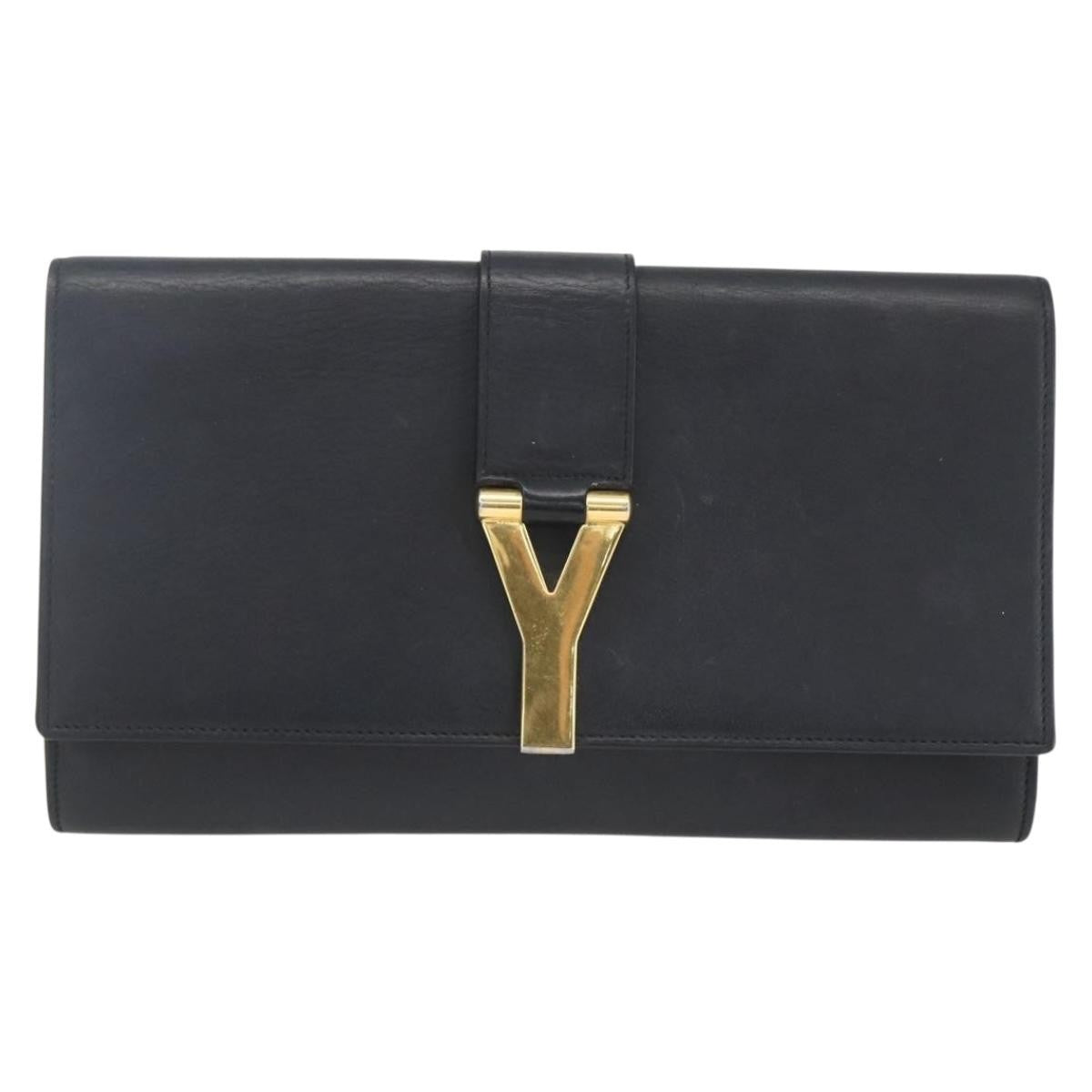 Saint Laurent Chyc Clutch Leather, BLACK, LEATHER, Clutche & pouche