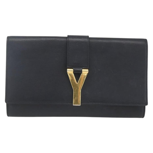 Saint Laurent Chyc Clutch Leather, BLACK, LEATHER, Clutche & pouche