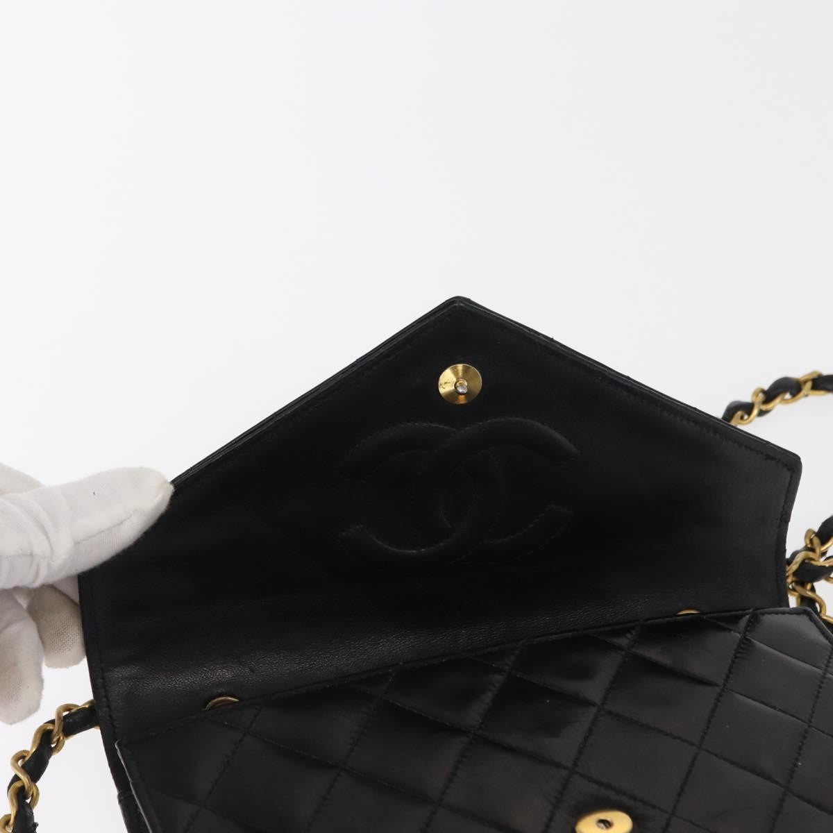 Chanel Vintage Envelope Flap Shoulder Bag Quilted Lambskin, BLACK, LEATHER, Shoulder bag