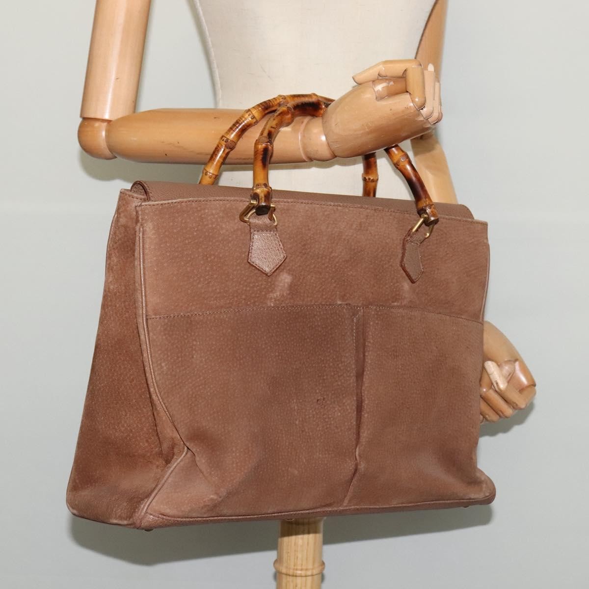Gucci Bamboo Handle Tote Suede, BROWN, SUEDE, Tote bag