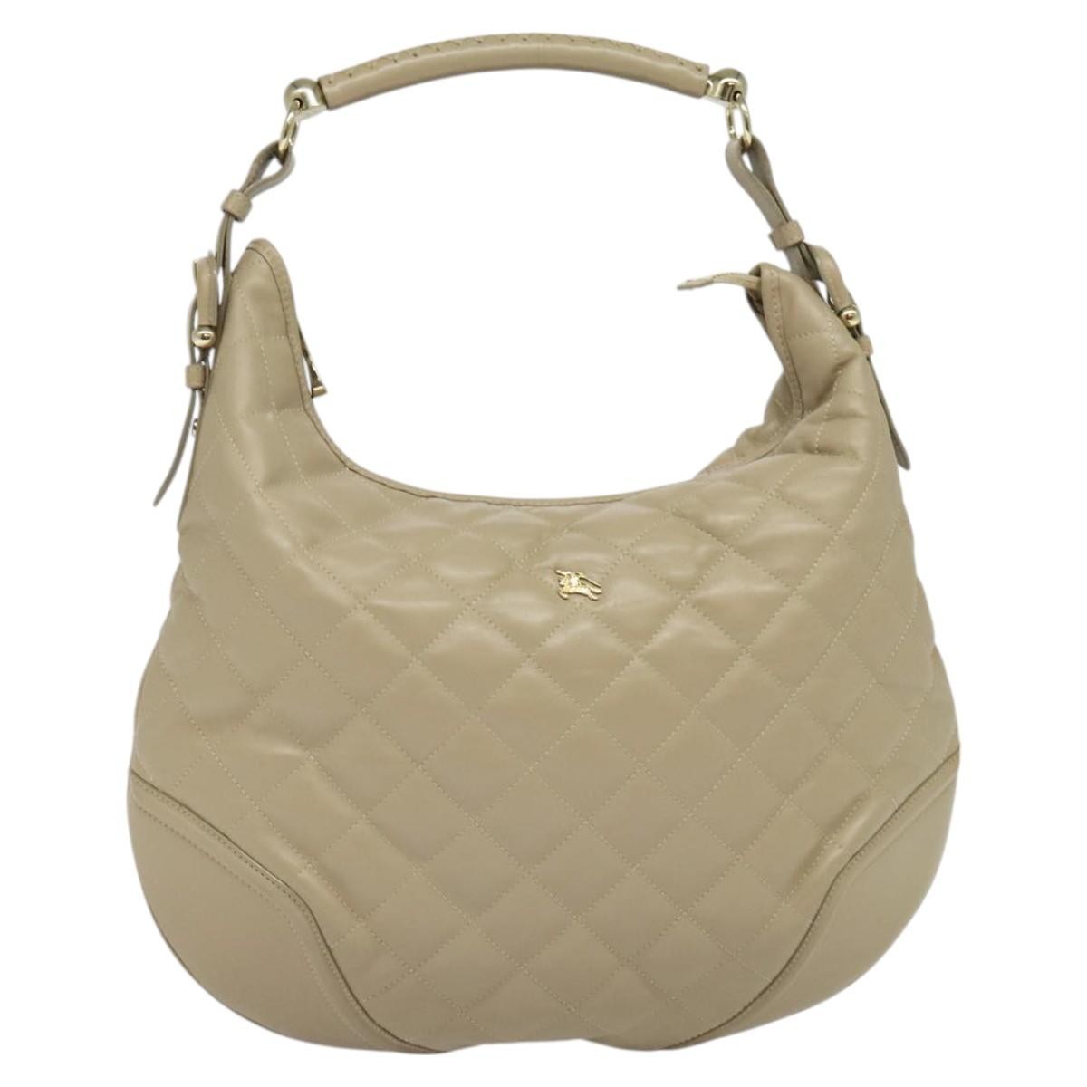 Burberry Hoxton Hobo Quilted Leather, BEIGE, LEATHER, Shoulder bag