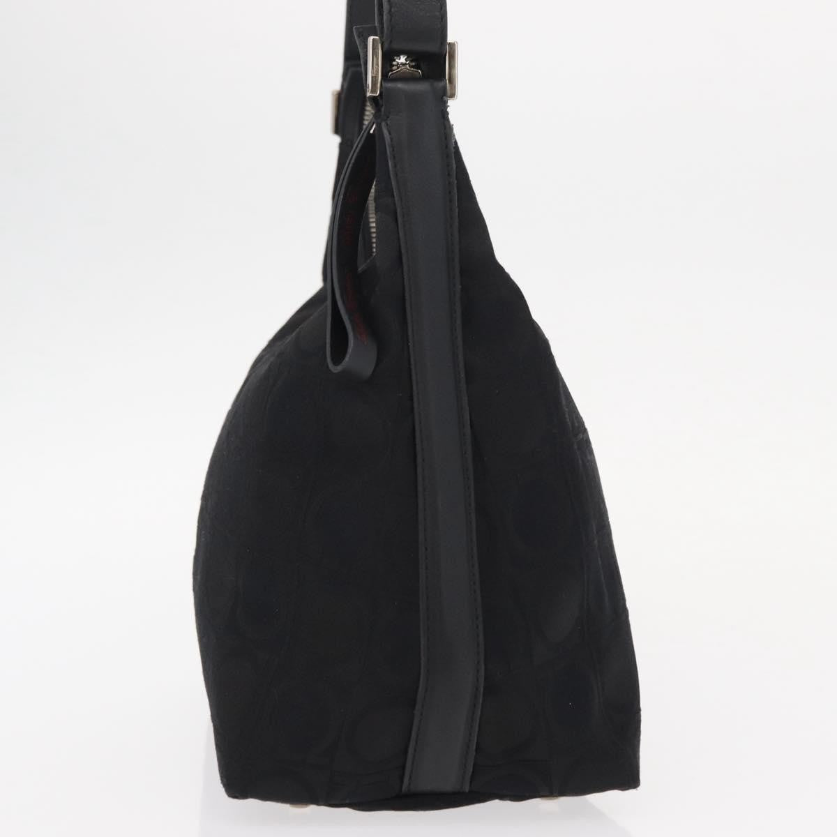 Salvatore Ferragamo Gancini Shoulder Bag Nylon, BLACK, LEATHER, Shoulder bag