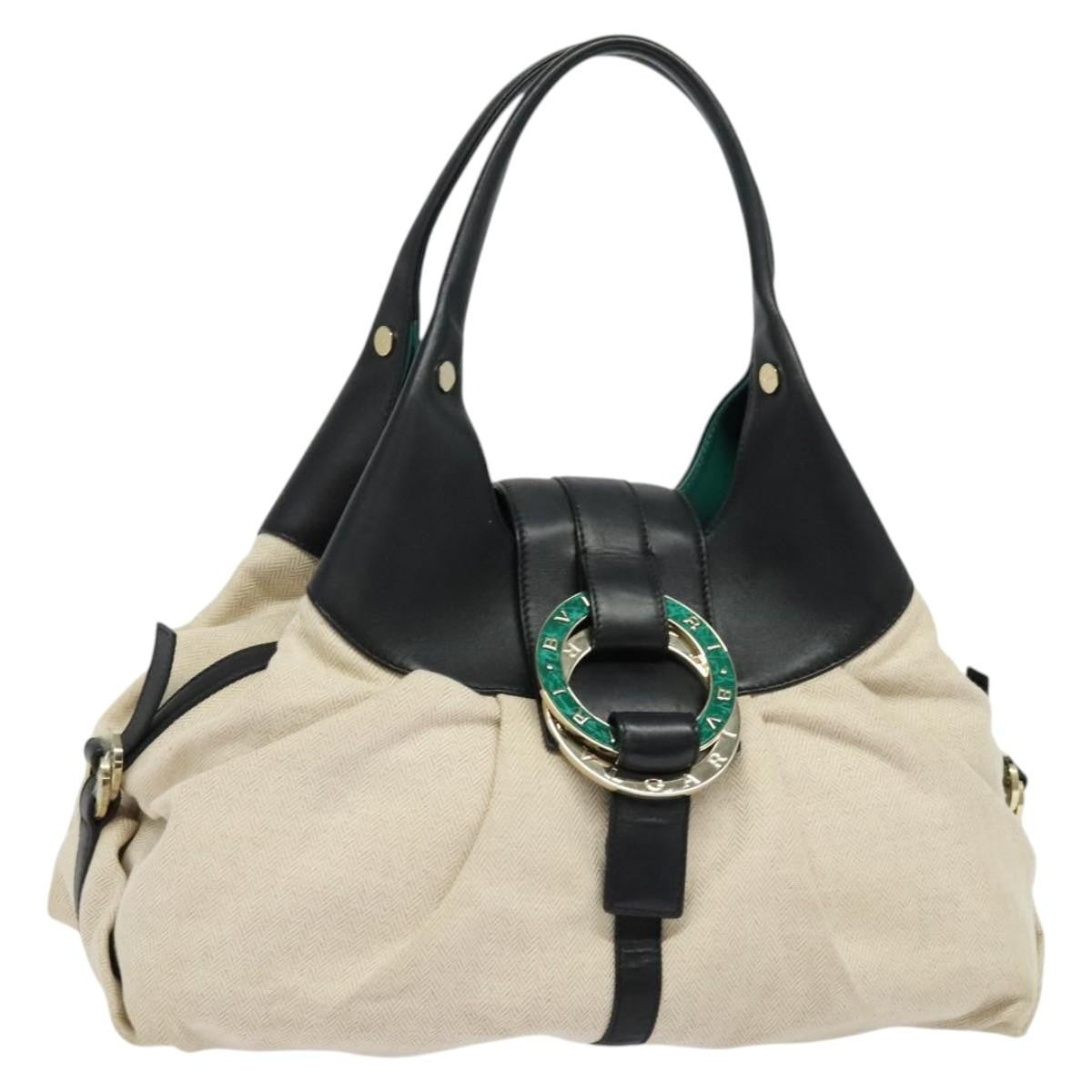 Bvlgari Chandra Hobo Canvas and Leather, BEIGE, CANVAS, Shoulder bag