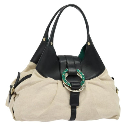 Bvlgari Chandra Hobo Canvas and Leather, BEIGE, CANVAS, Shoulder bag