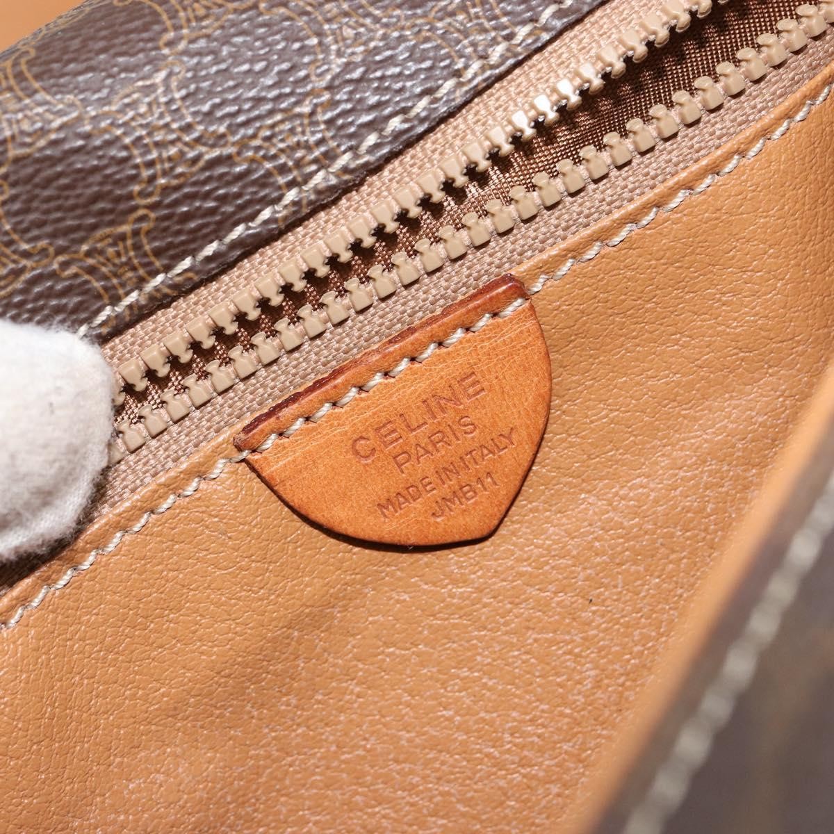 Celine Vintage Macadam Circle Logo Shoulder Bag Canvas and Leather, BROWN, CANVAS, Shoulder bag