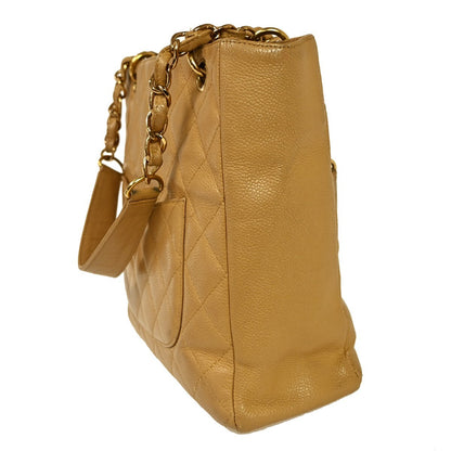 Chanel Petite Shopping Tote Quilted Caviar, Beige, Leather, Shoulder Bag