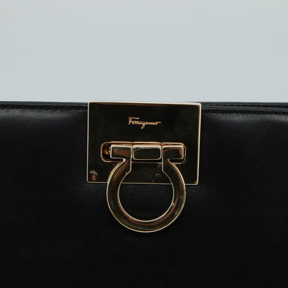 Salvatore Ferragamo Gancini Shoulder Bag Leather, BLACK, LEATHER, Shoulder bag