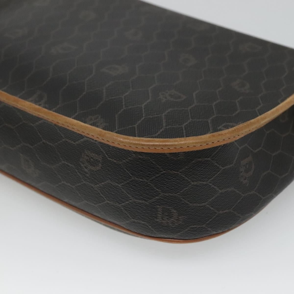 Christian Dior Vintage Honeycomb Flap Crossbody Bag Coated Canvas, BLACK, CANVAS, Crossbody bag