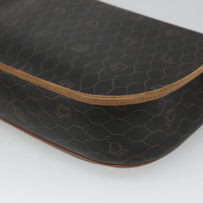 Christian Dior Vintage Honeycomb Flap Crossbody Bag Coated Canvas, BLACK, CANVAS, Crossbody bag