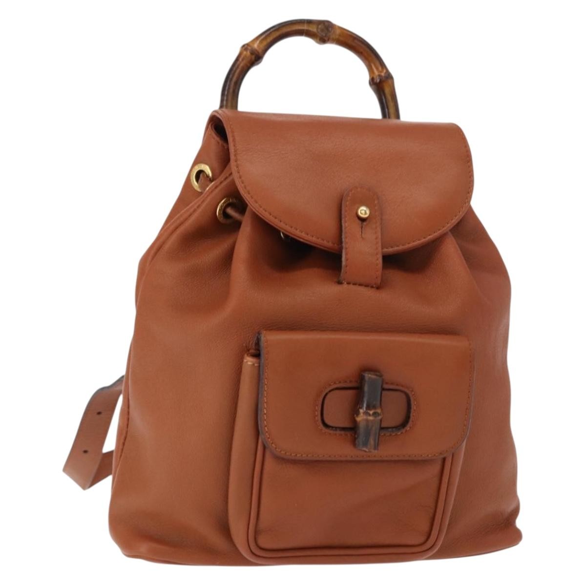 Gucci Vintage Bamboo Backpack Leather, BROWN, LEATHER, Backpack