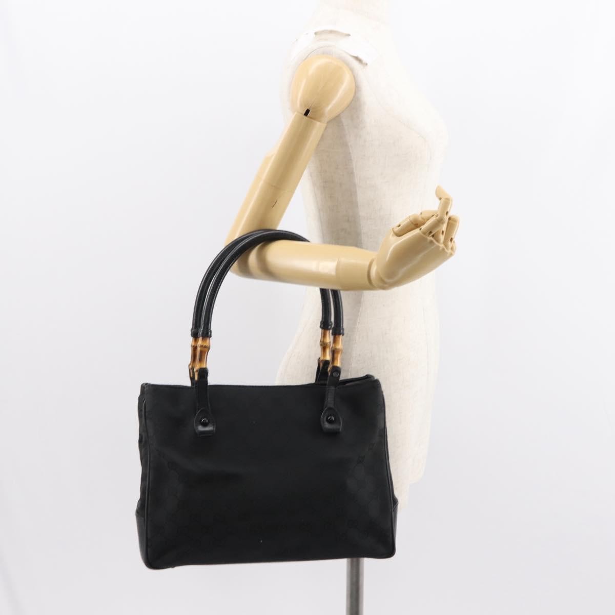 Gucci Vintage Bamboo Handle Bag Canvas, BLACK, CANVAS, Tote bag