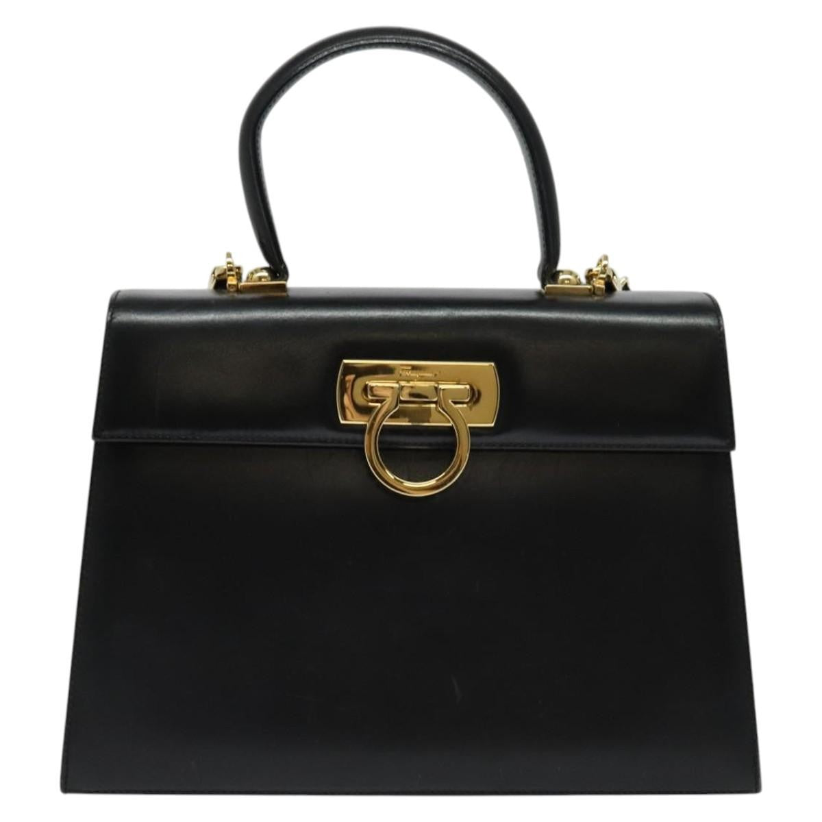 Salvatore Ferragamo Gancini Convertible Top Handle Bag Leather, BLACK, LEATHER, Handbag