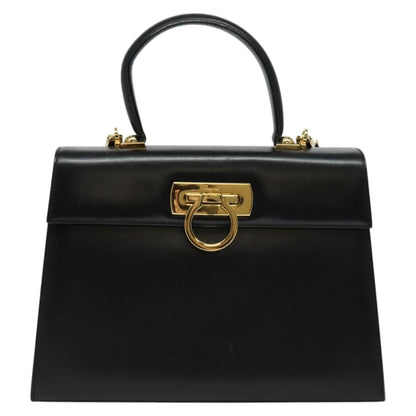 Salvatore Ferragamo Gancini Convertible Top Handle Bag Leather, BLACK, LEATHER, Handbag