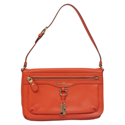 Salvatore Ferragamo Gancini Shoulder Bag Leather, ORANGE, LEATHER, Shoulder bag