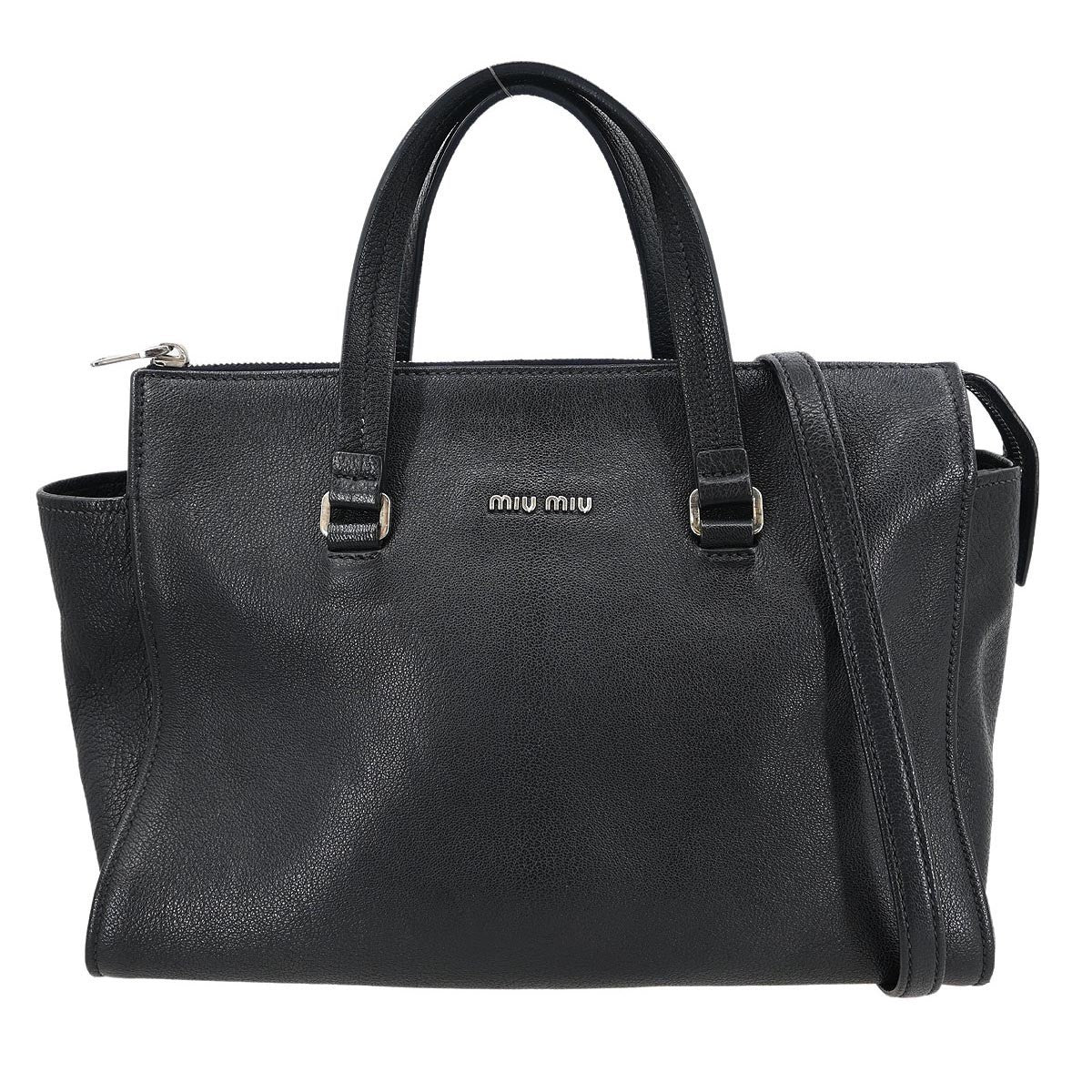 Miu Miu Tote bag Nylon, BLACK, LEATHER, Handbag