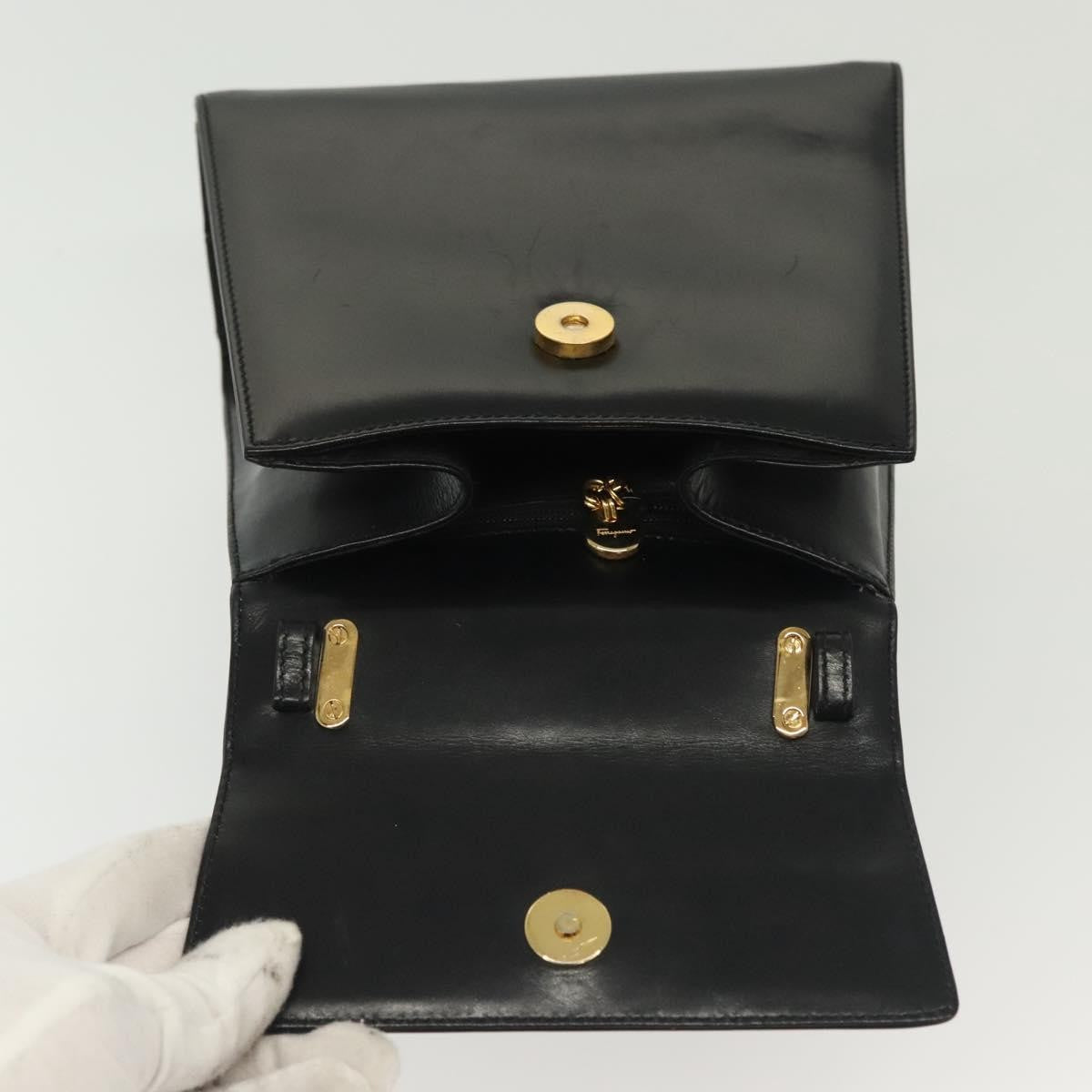 Salvatore Ferragamo Vintage Gancini Convertible Top Handle Bag Leather, BLACK, LEATHER, Handbag