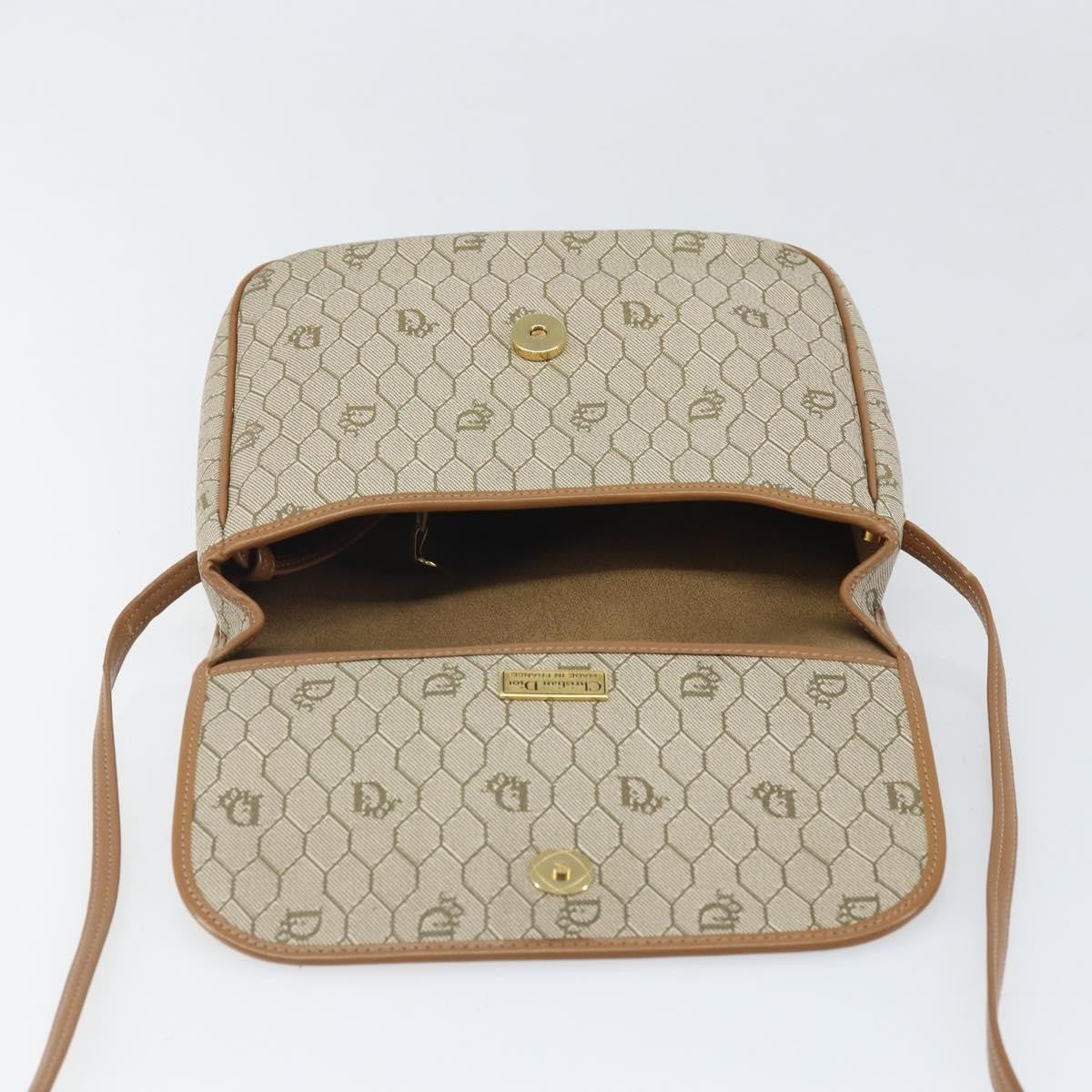 Christian Dior Vintage Honeycomb Shoulder Bag Canvas, Beige, PVC + Canvas, Shoulder Bag