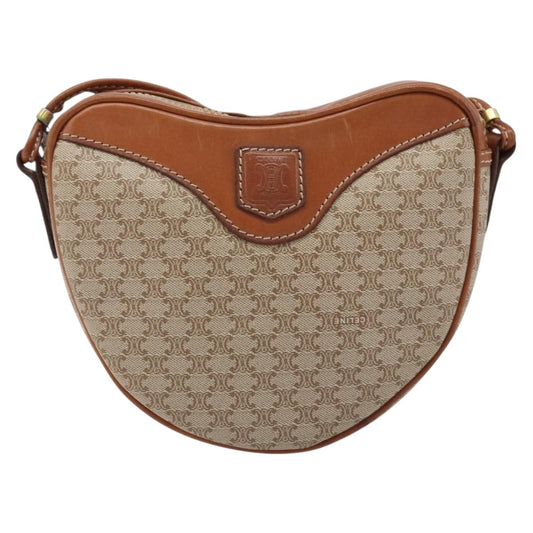 Celine Vintage Macadam Shoulder Bag Canvas and Leather, BEIGE, CANVAS, Shoulder bag