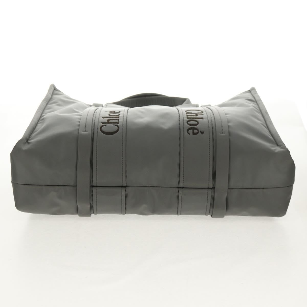 Chloe Woody Tote Recycled Nylon, GRAY, NYLON, Tote bag