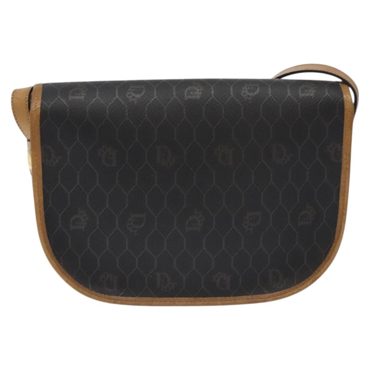 Christian Dior Vintage Honeycomb Flap Crossbody Bag Coated Canvas, BLACK, CANVAS, Crossbody bag