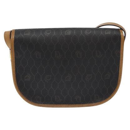 Christian Dior Vintage Honeycomb Flap Crossbody Bag Coated Canvas, BLACK, CANVAS, Crossbody bag