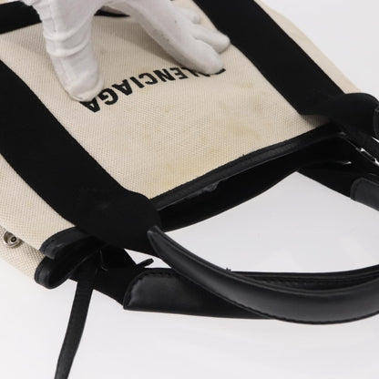 Balenciaga Navy Cabas Canvas with Leather, WHITE, CANVAS, Tote bag