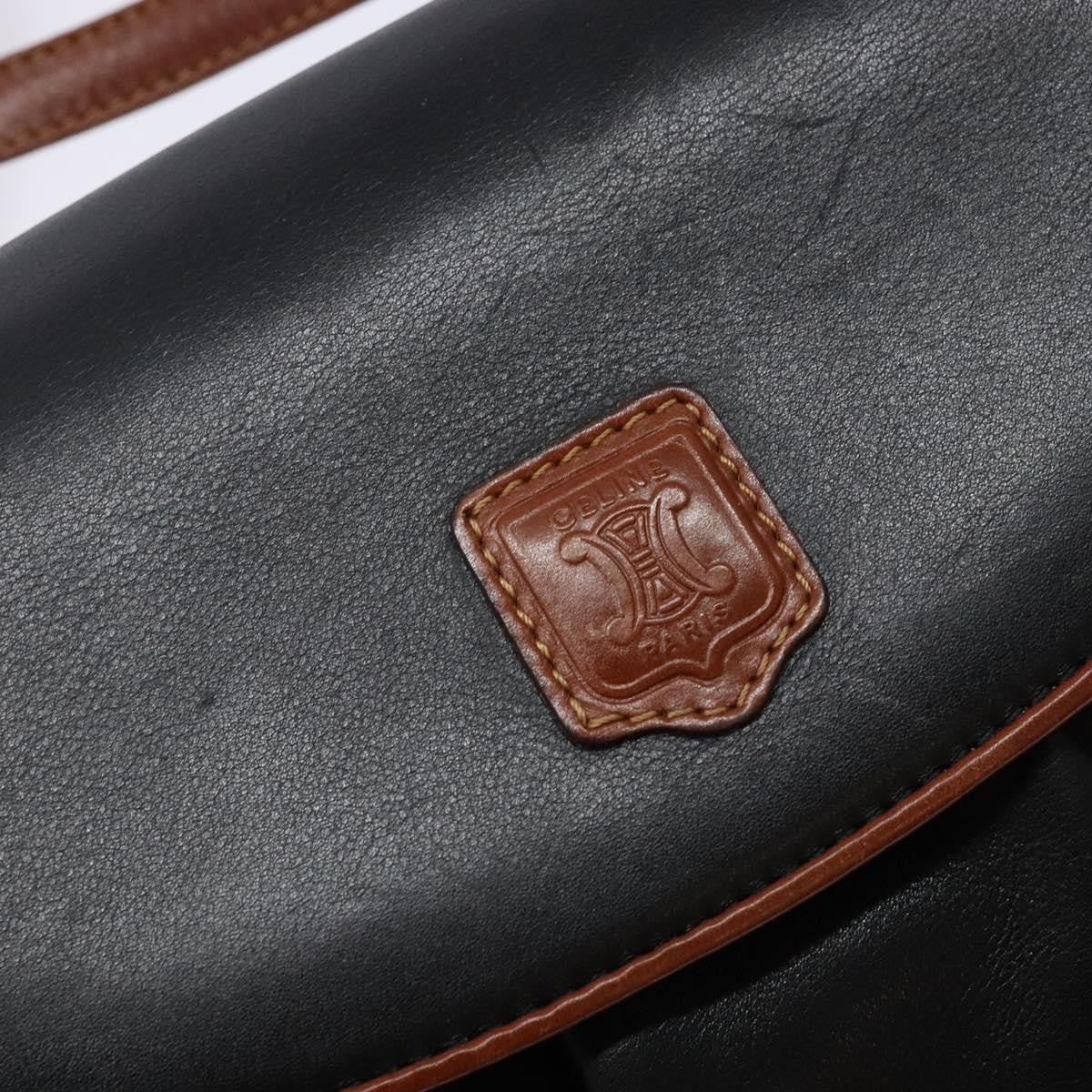 Celine Vintage Triomphe Shoulder Bag Leather, BLACK, LEATHER, Shoulder bag