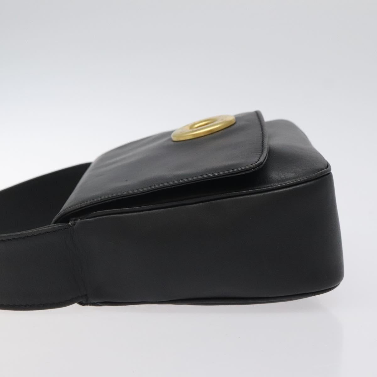 Celine Vintage Circle Logo Crossbody Bag Leather, BLACK, LEATHER, Shoulder bag