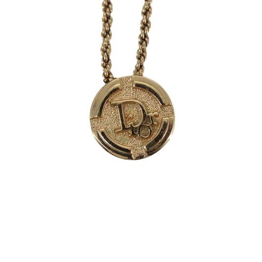 Christian Dior Vintage Logo Round Pendant Necklace Metal, GOLD, METAL, Necklace