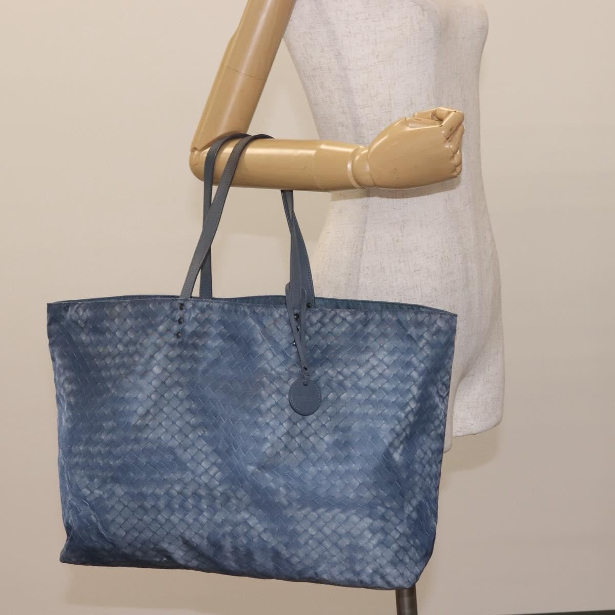 Bottega Veneta Intrecciolusion Tote Printed Nylon, BLUE, NYLON, Tote bag