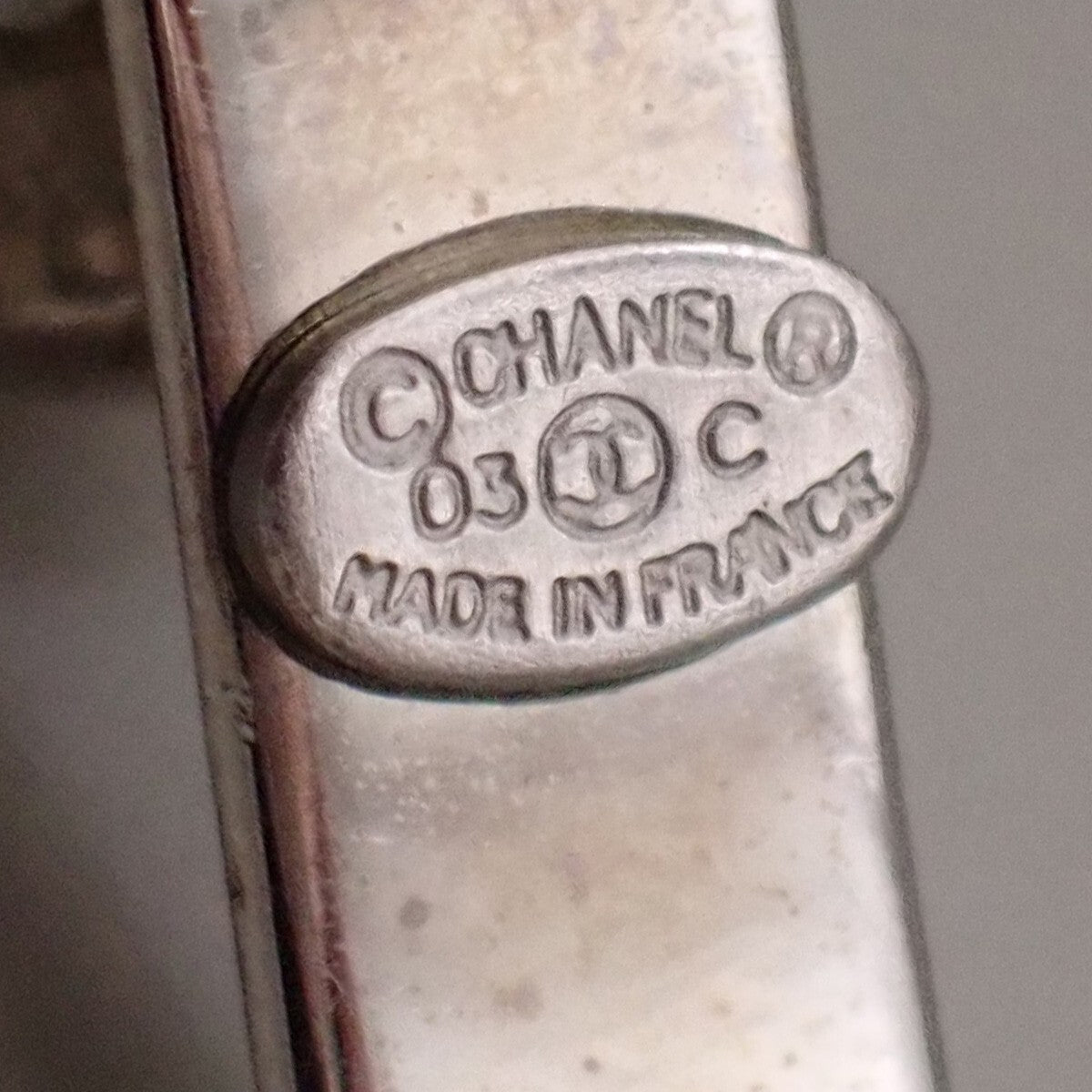 Chanel CC Logo Mirror Bangle Bracelet Metal and Plastic, SILVER, SILVER_PLATED, Bracelet