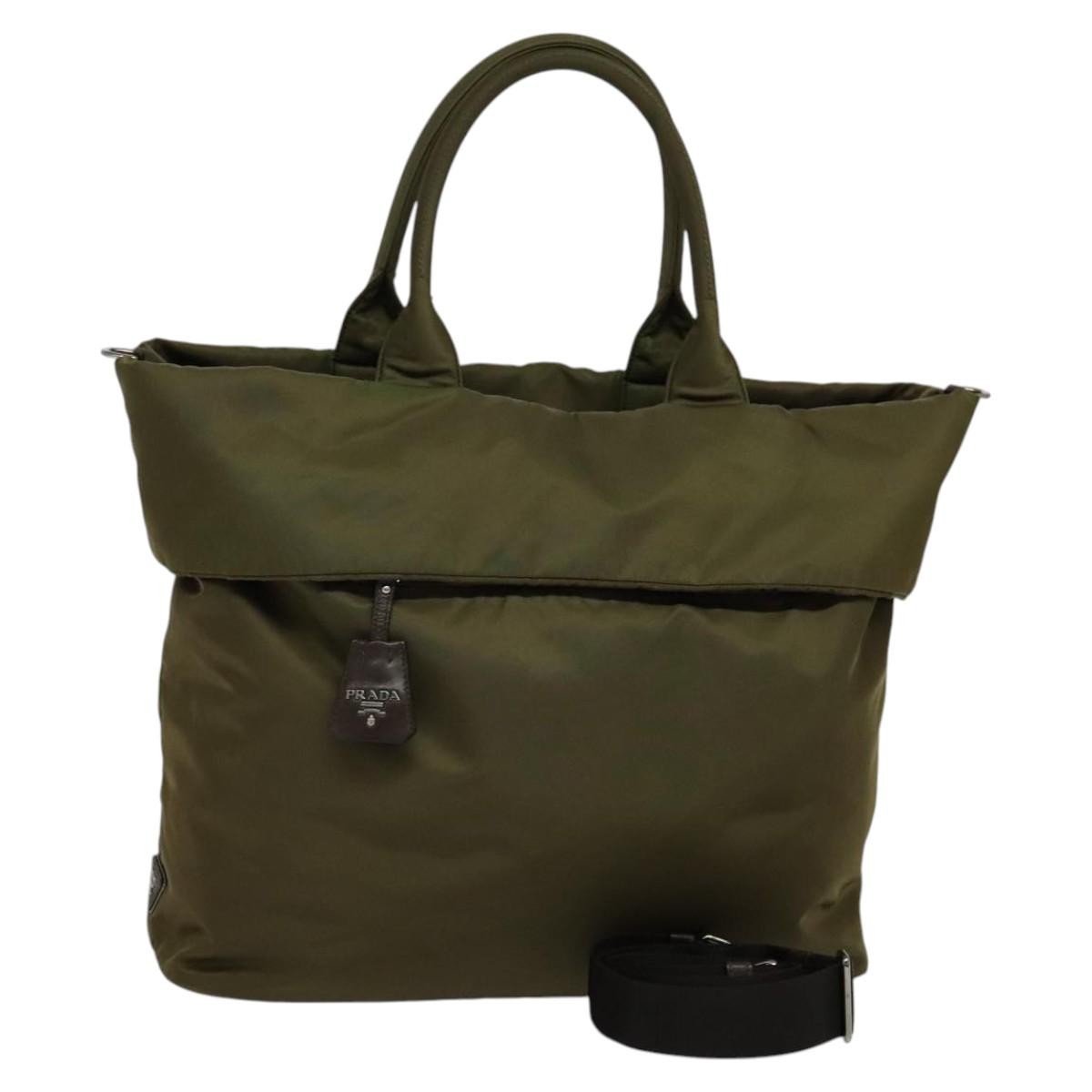 Prada Convertible Double Tote Tessuto, KHAKI, NYLON, Handbag