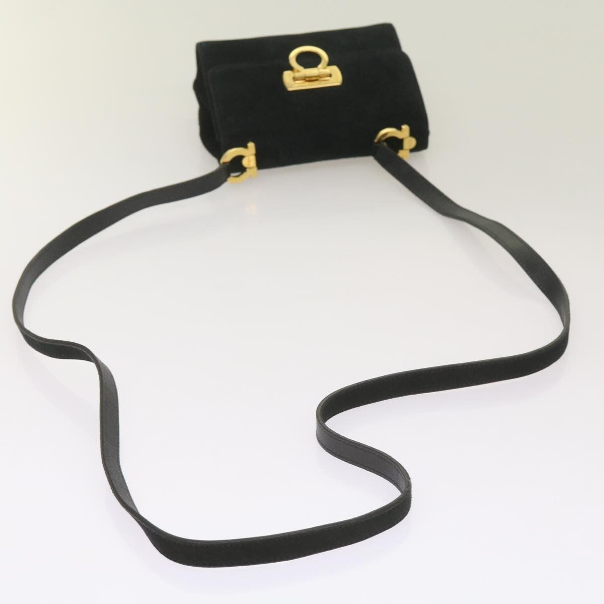 Salvatore Ferragamo Gancini Shoulder Bag Suede, BLACK, SUEDE, Shoulder bag