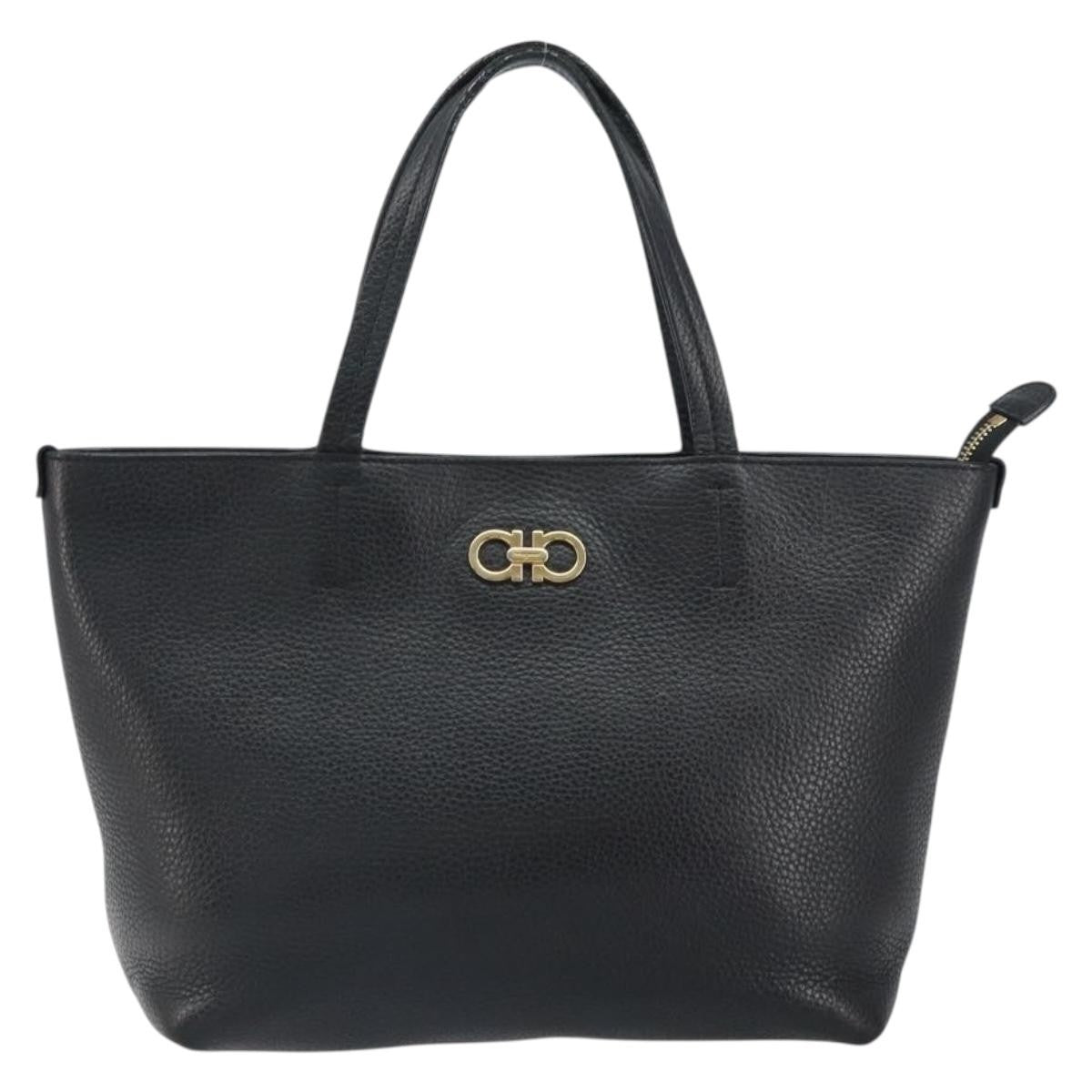 Salvatore Ferragamo Gancini Tote Leather, BLACK, LEATHER, Tote bag