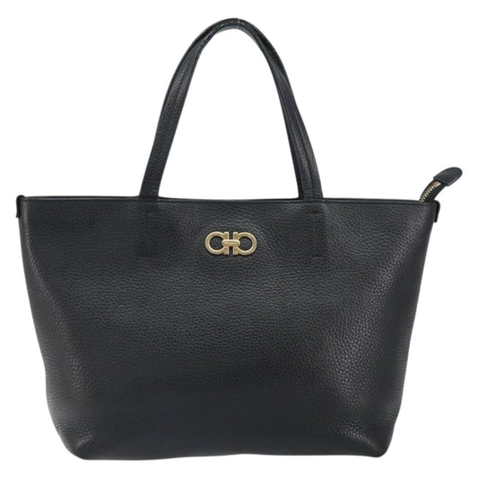 Salvatore Ferragamo Gancini Tote Leather, BLACK, LEATHER, Tote bag