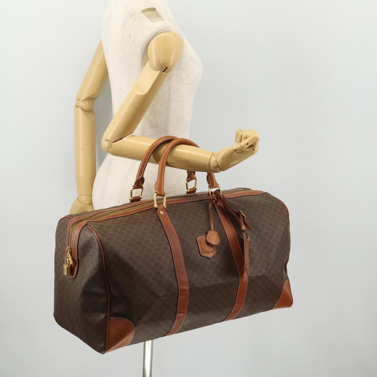 Celine Vintage Macadam Boston bag Canvas and Leather, BROWN, CANVAS, Travel bag