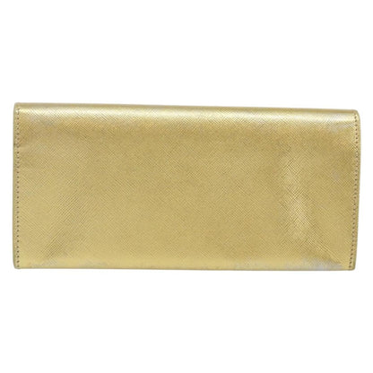 Prada Continental Wallet Saffiano Leather, GOLD, LEATHER, Wallets