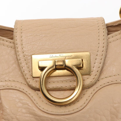 Salvatore Ferragamo Gancini handbag Leather, BEIGE, LEATHER, Handbag