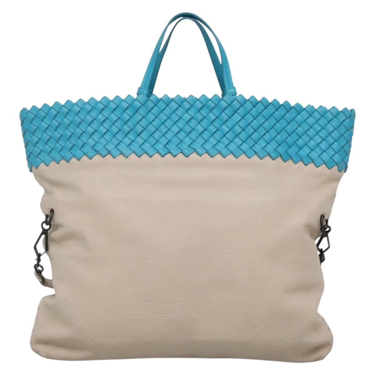 Bottega Veneta Open Tote Canvas with Intrecciomirage Leather, BEIGE, LEATHER, Tote bag