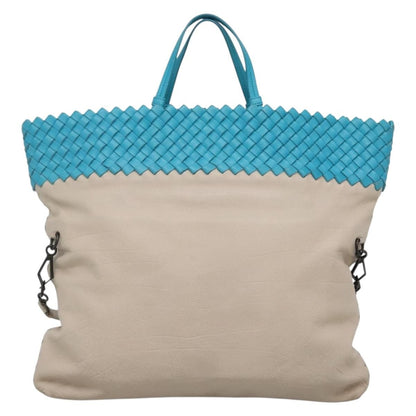 Bottega Veneta Open Tote Canvas with Intrecciomirage Leather, BEIGE, LEATHER, Tote bag