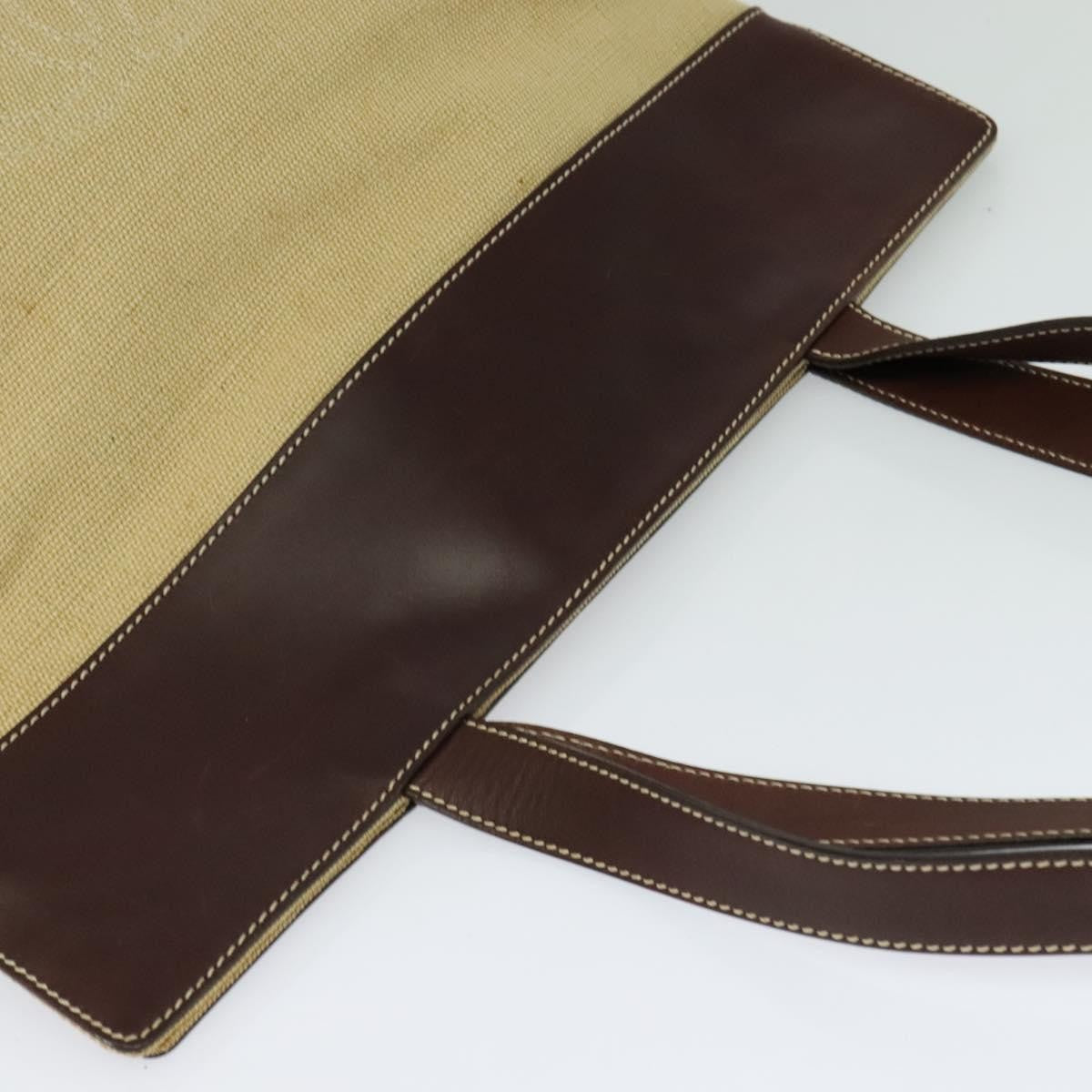 Chanel Vintage CC Tote Canvas with Leather, BEIGE, CANVAS, Tote bag