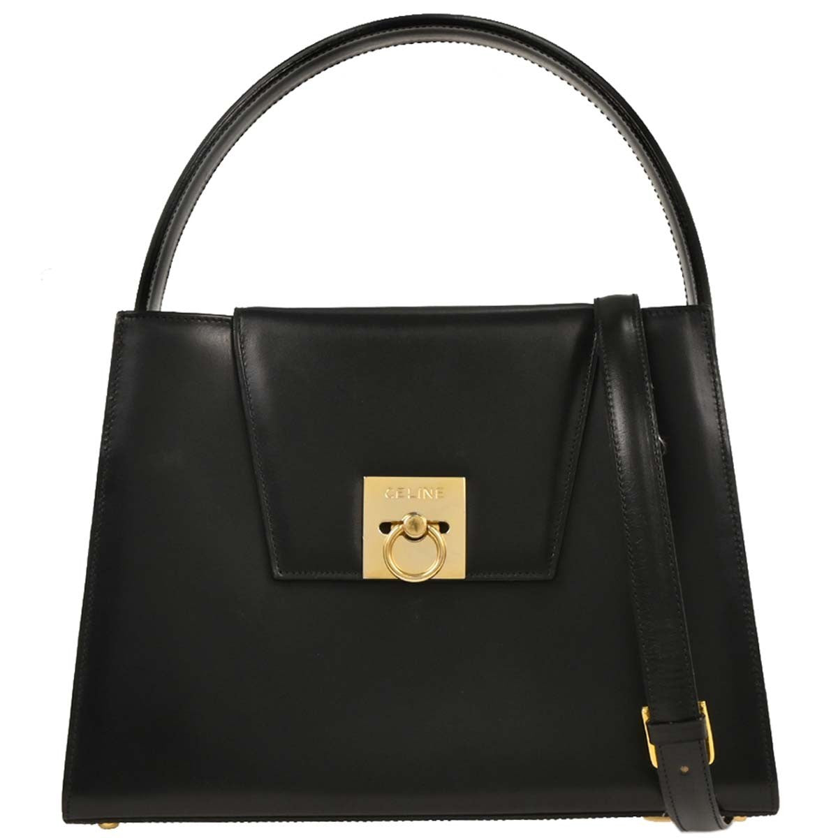 Celine Gancini Handbag Leather, BLACK, LEATHER, Handbag