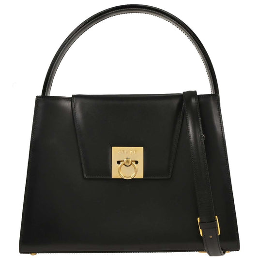 Celine Gancini Handbag Leather, BLACK, LEATHER, Handbag
